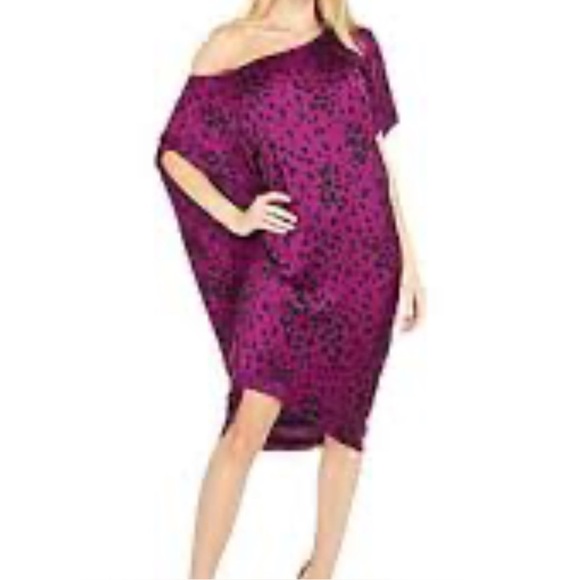 TRINA TURK PURPLE BLACK ANIMAL PATTERN ONE SHOULDER DRESS WOMENS SMALL - Picture 2 of 9